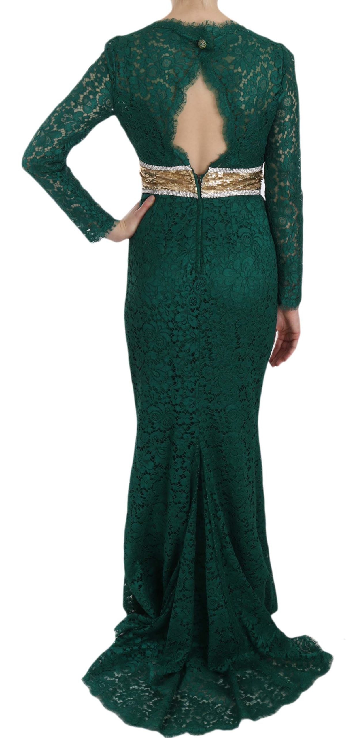 Vestido largo hasta el suelo con mangas largas Emerald Elegance de Dolce &amp; Gabbana