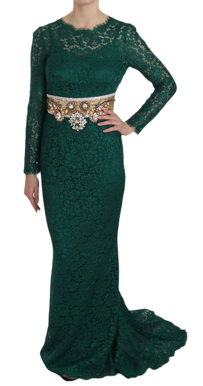 Vestido largo hasta el suelo con mangas largas Emerald Elegance de Dolce &amp; Gabbana