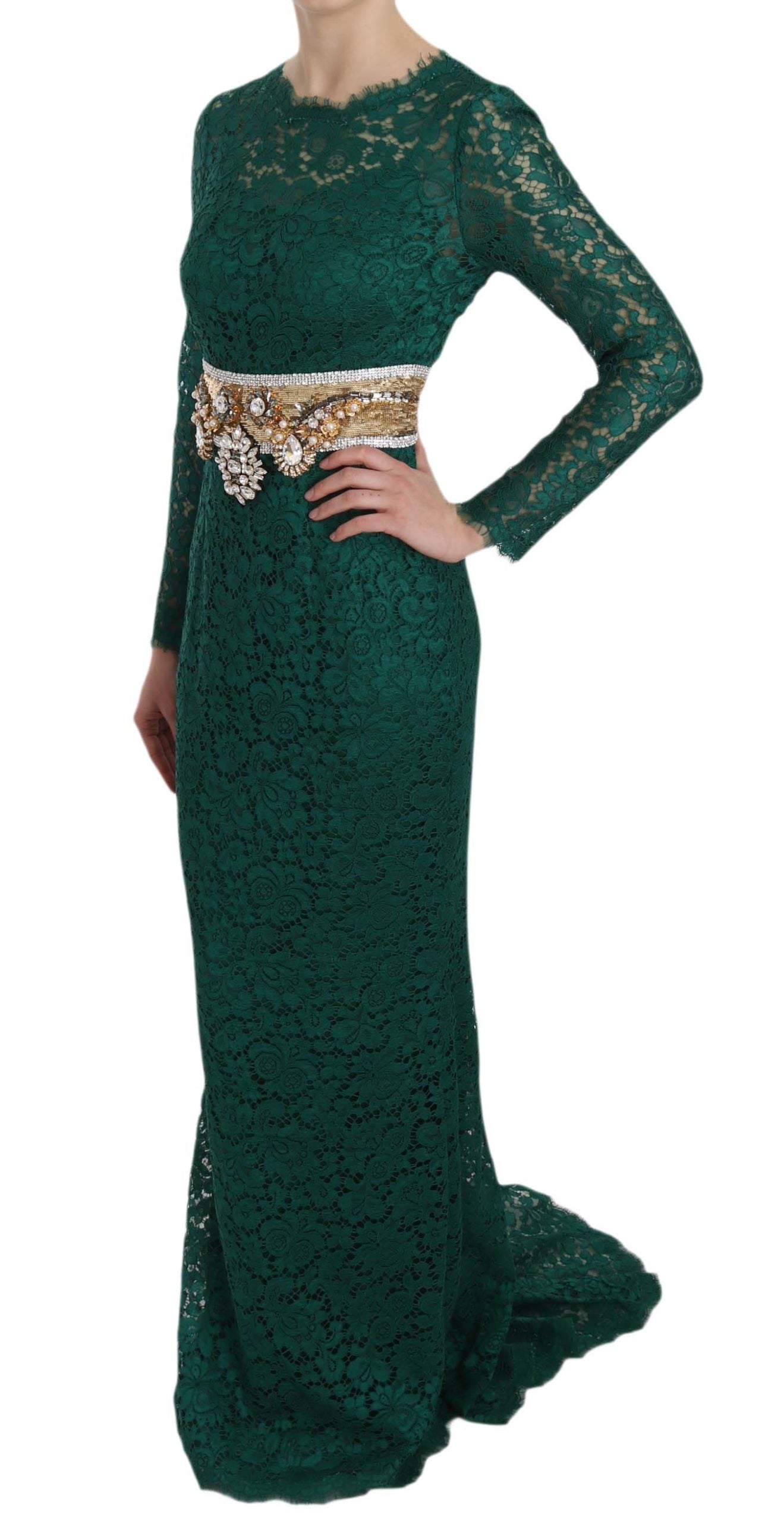 Vestido largo hasta el suelo con mangas largas Emerald Elegance de Dolce &amp; Gabbana