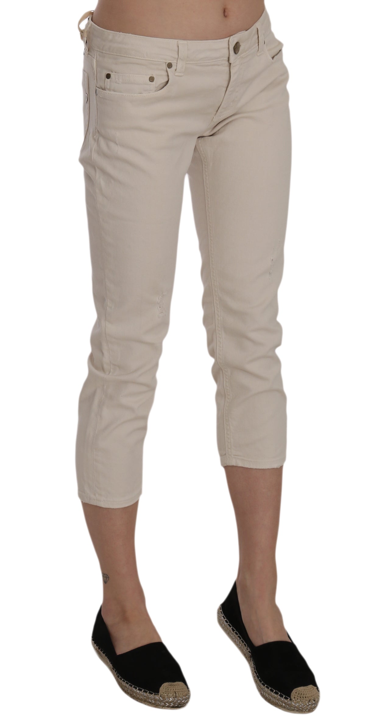 Pantalones capri ajustados de talle bajo en color beige de Dondup