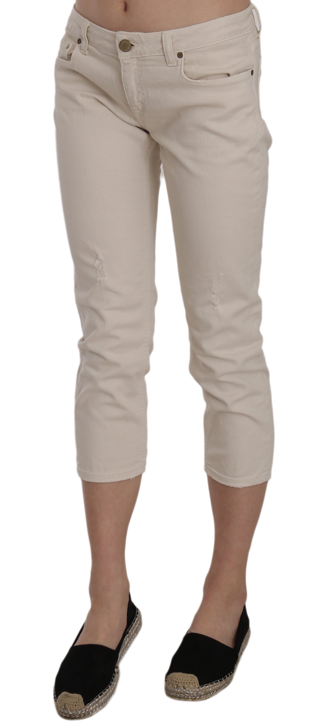 Pantalones capri ajustados de talle bajo en color beige de Dondup