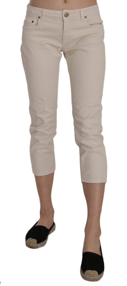 Pantalones capri ajustados de talle bajo en color beige de Dondup