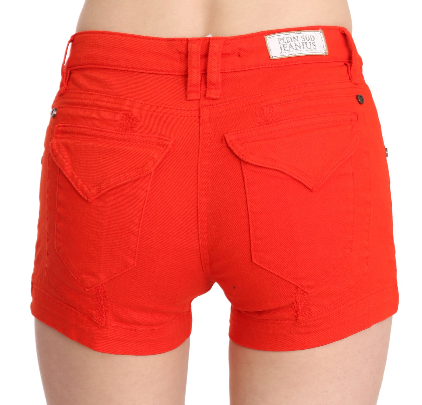 Minishorts elegantes de cintura media de PLEIN SUD en naranja vibrante