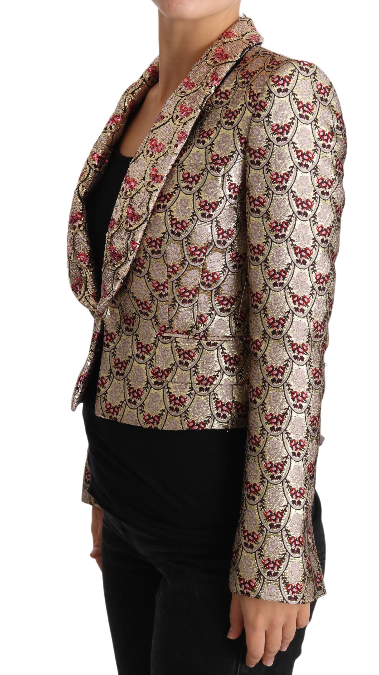 Chaqueta blazer con lentejuelas y estampado floral dorado brillante de Dolce &amp; Gabbana