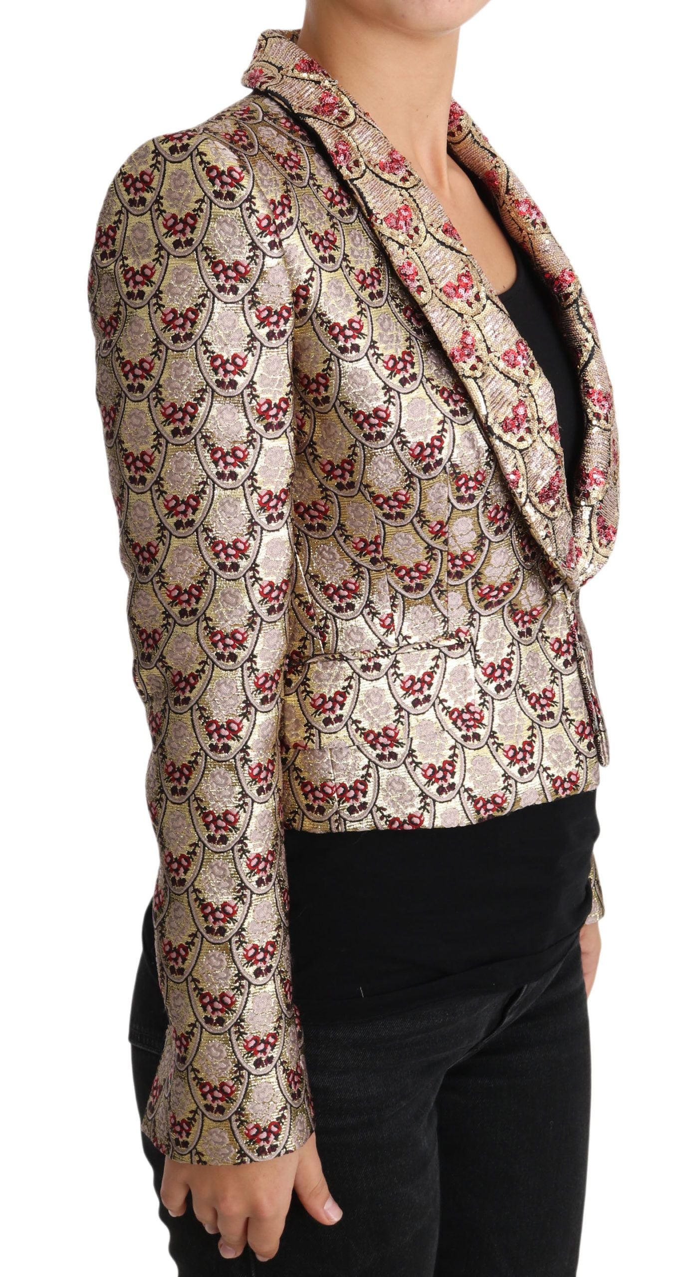 Chaqueta blazer con lentejuelas y estampado floral dorado brillante de Dolce &amp; Gabbana