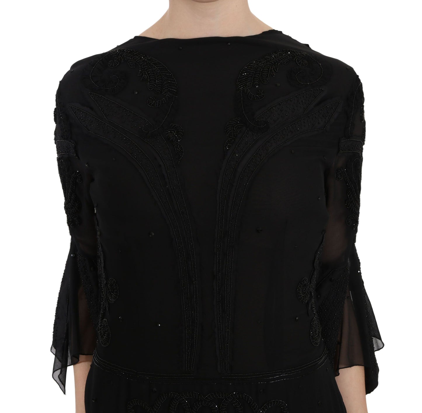 John Richmond Elegant Black Sequined Silk Mini Dress