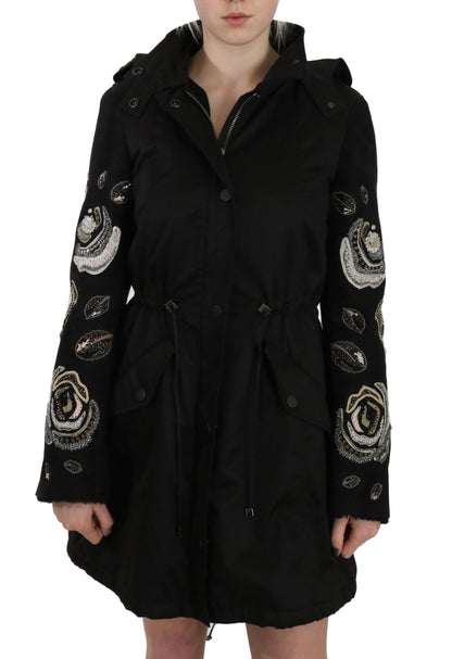 Parka elegante con cuentas negras de John Richmond para mujer