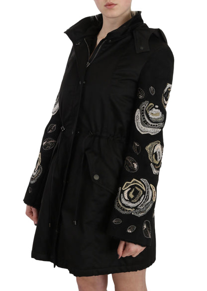 Parka elegante con cuentas negras de John Richmond para mujer