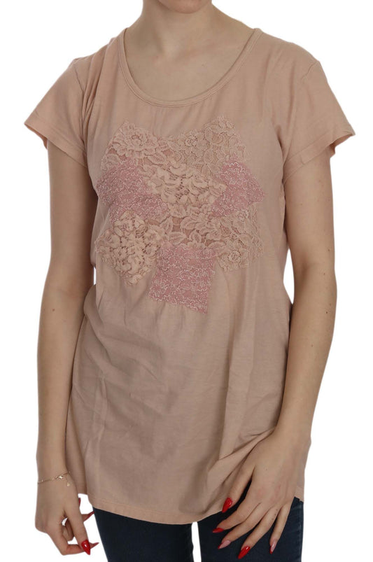 PINK MEMORIES Elegante blusa de cuello redondo con encaje color crema