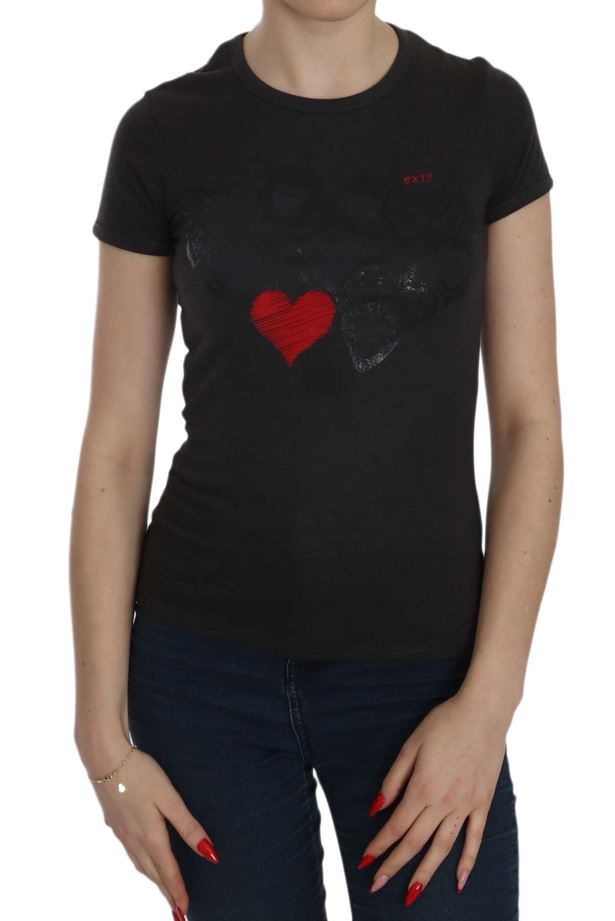 Exte Black Hearts Print Crew Neck Blouse