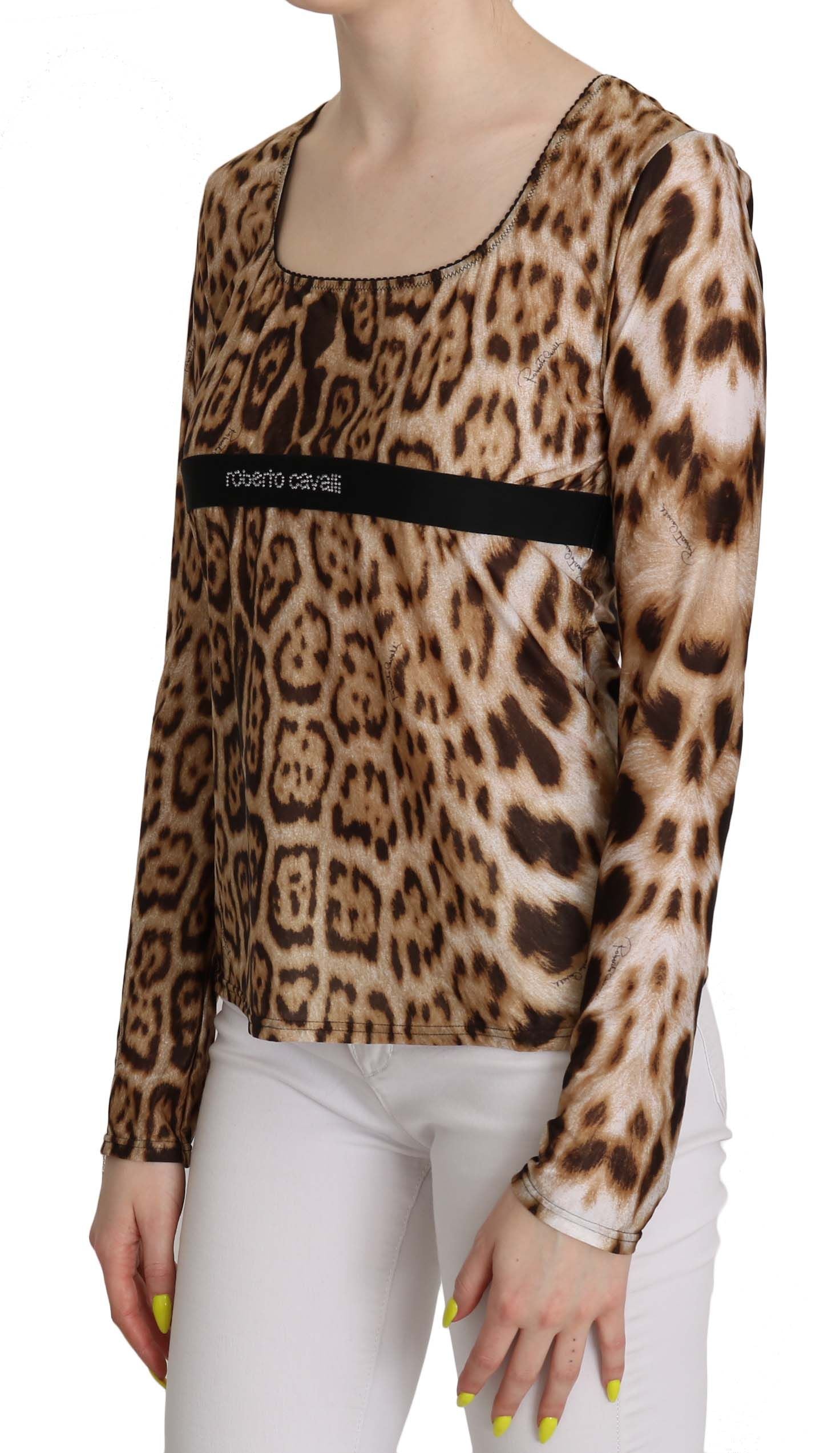 Blusa elegante de manga larga con estampado de leopardo de Roberto Cavalli