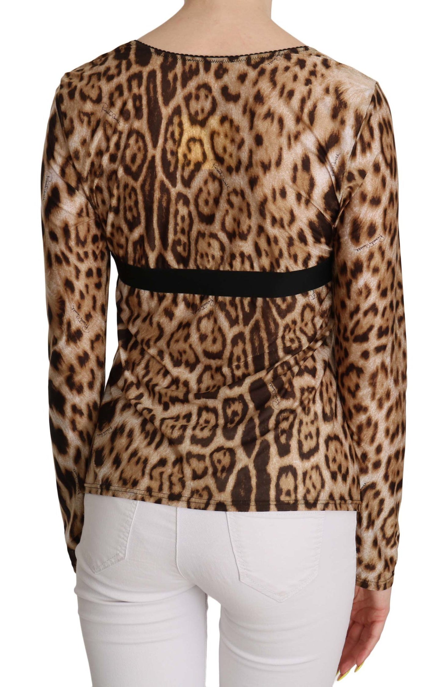 Blusa elegante de manga larga con estampado de leopardo de Roberto Cavalli