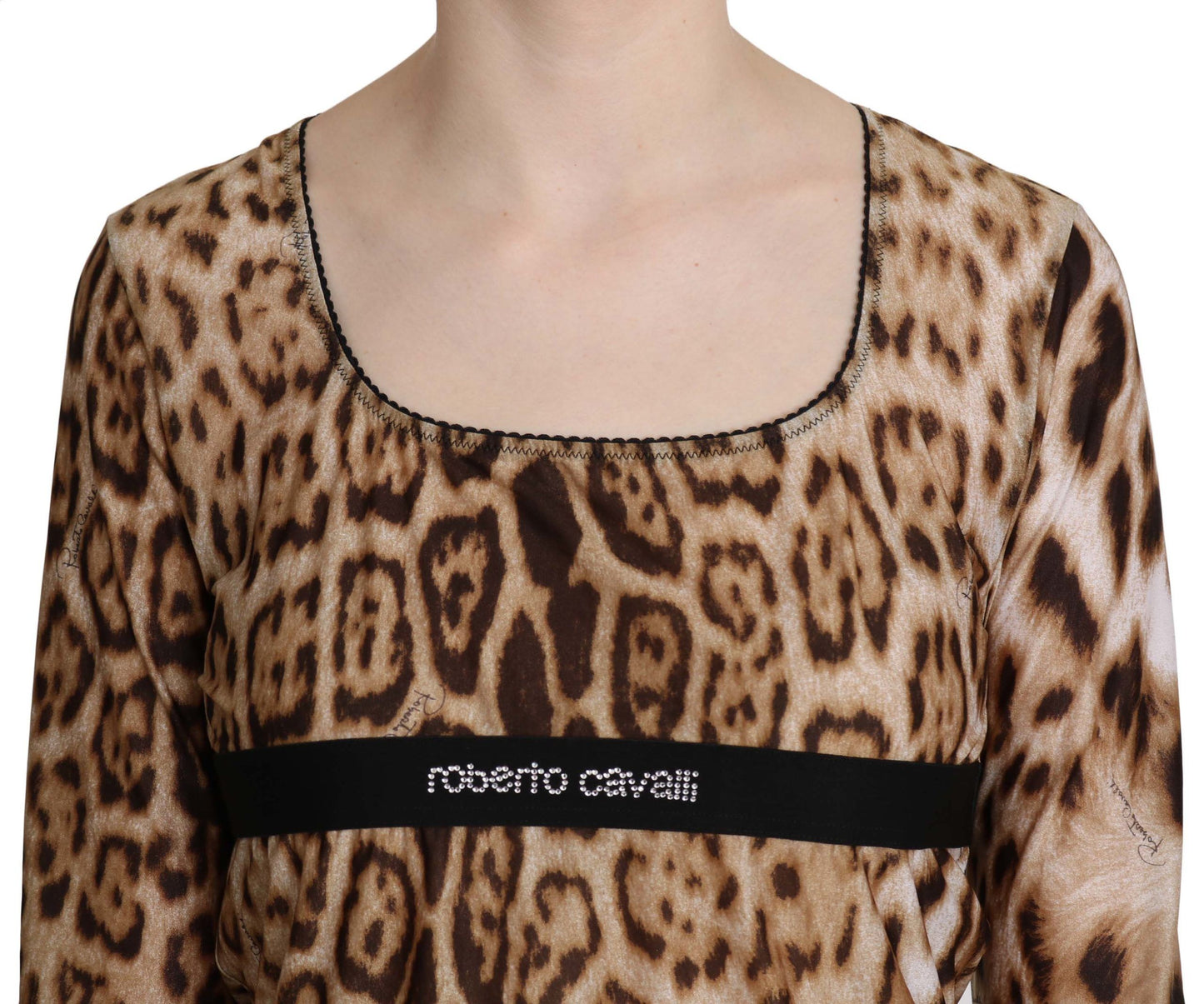 Blusa elegante de manga larga con estampado de leopardo de Roberto Cavalli