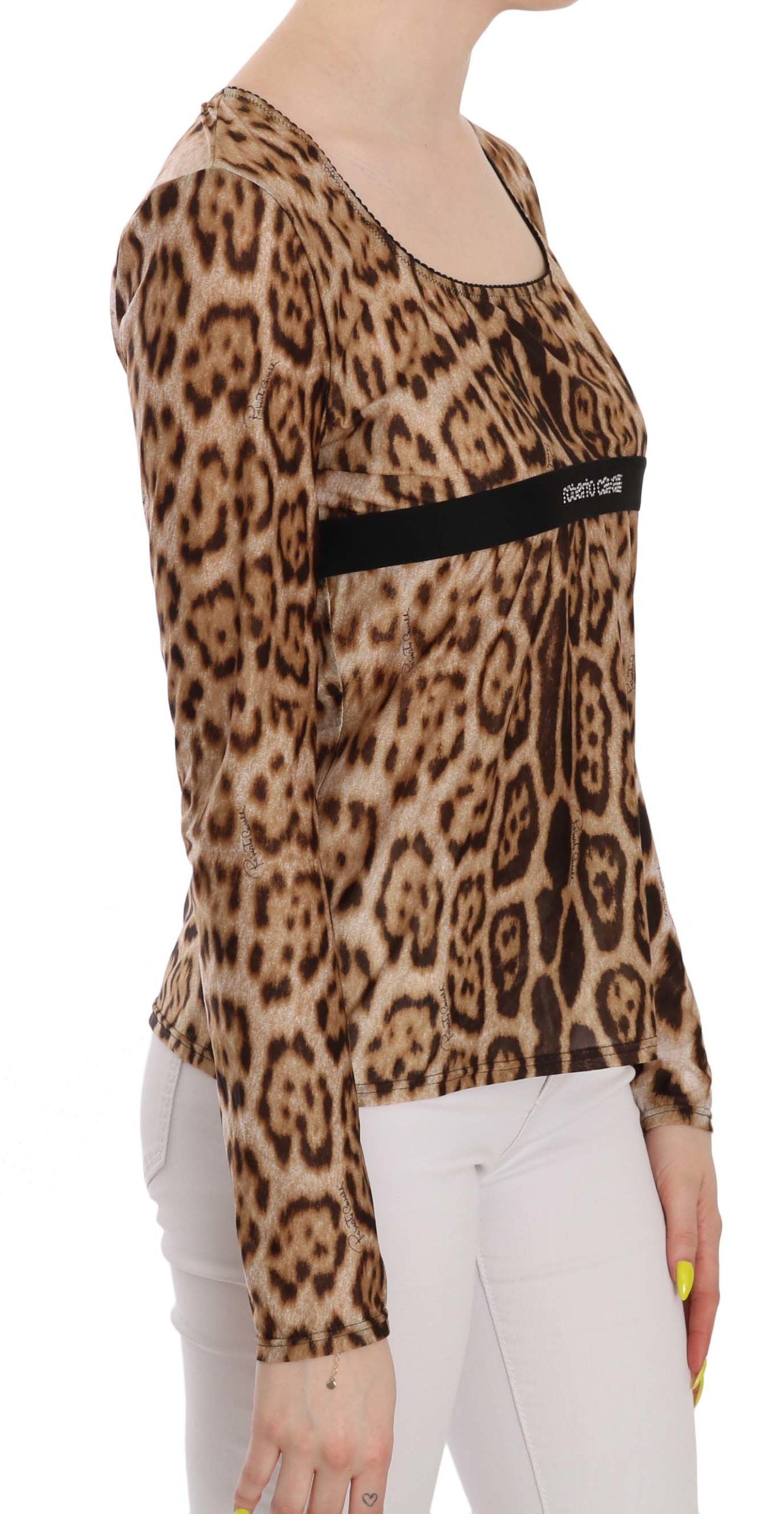 Blusa elegante de manga larga con estampado de leopardo de Roberto Cavalli