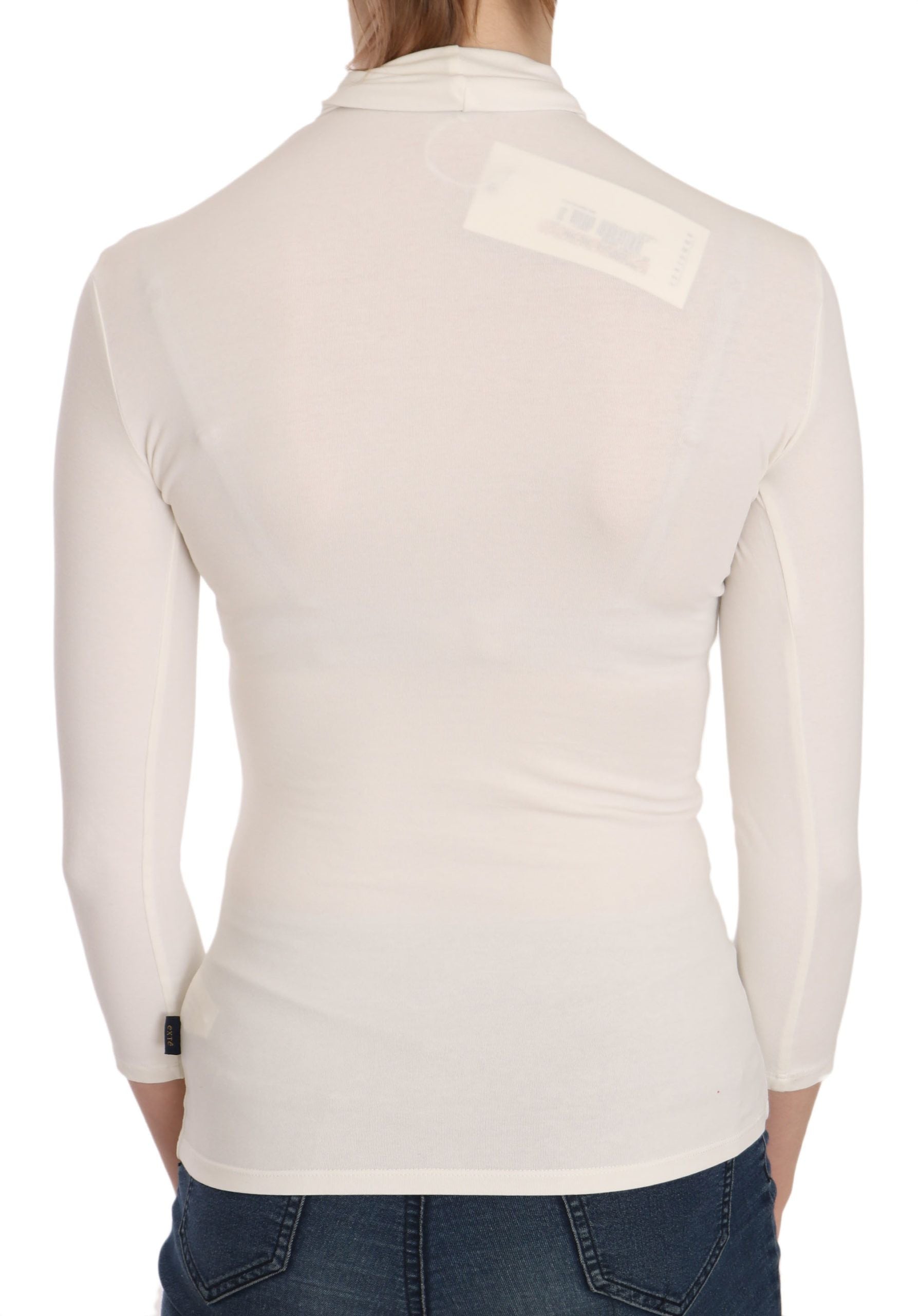 Blusa elegante de cuello redondo y manga larga blanca Exte