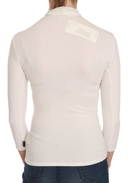 Blusa elegante de cuello redondo y manga larga blanca Exte