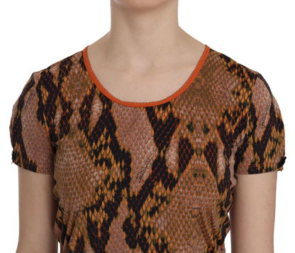 Blusa con estampado de piel de serpiente marrón seductora de Just Cavalli