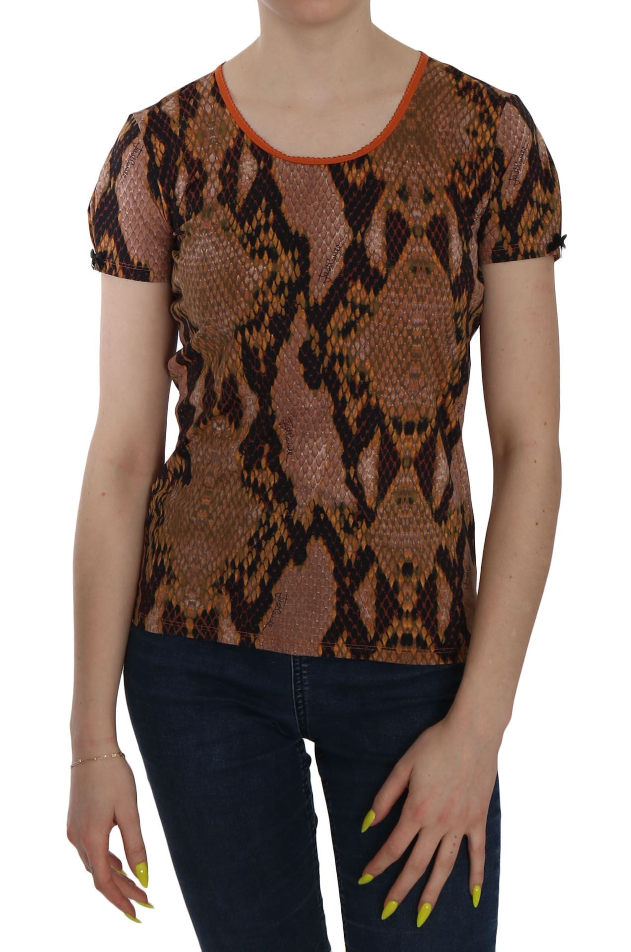 Blusa con estampado de piel de serpiente marrón seductora de Just Cavalli