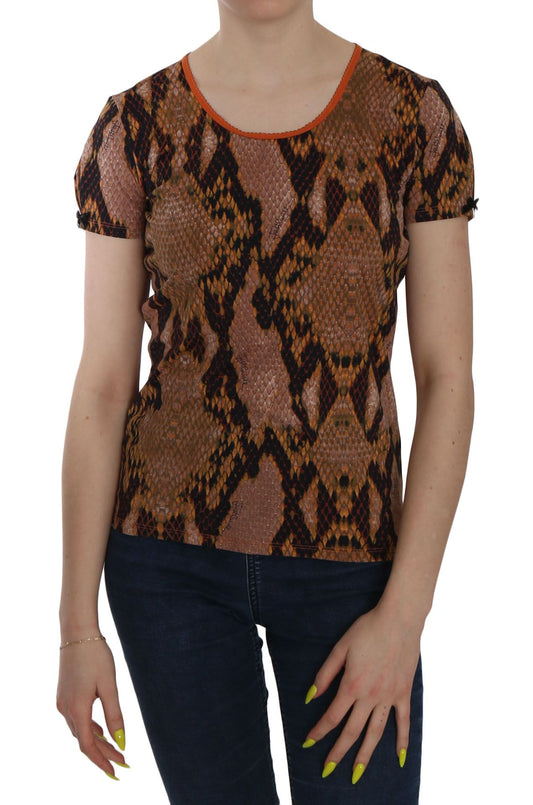 Blusa con estampado de piel de serpiente marrón seductora de Just Cavalli