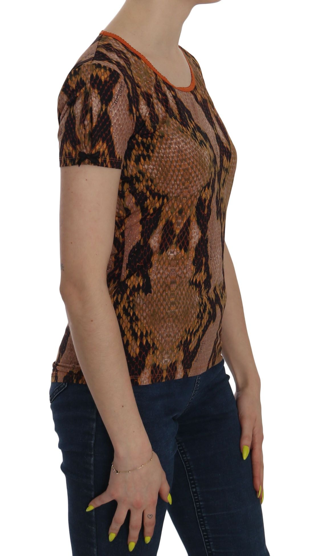 Blusa con estampado de piel de serpiente marrón seductora de Just Cavalli