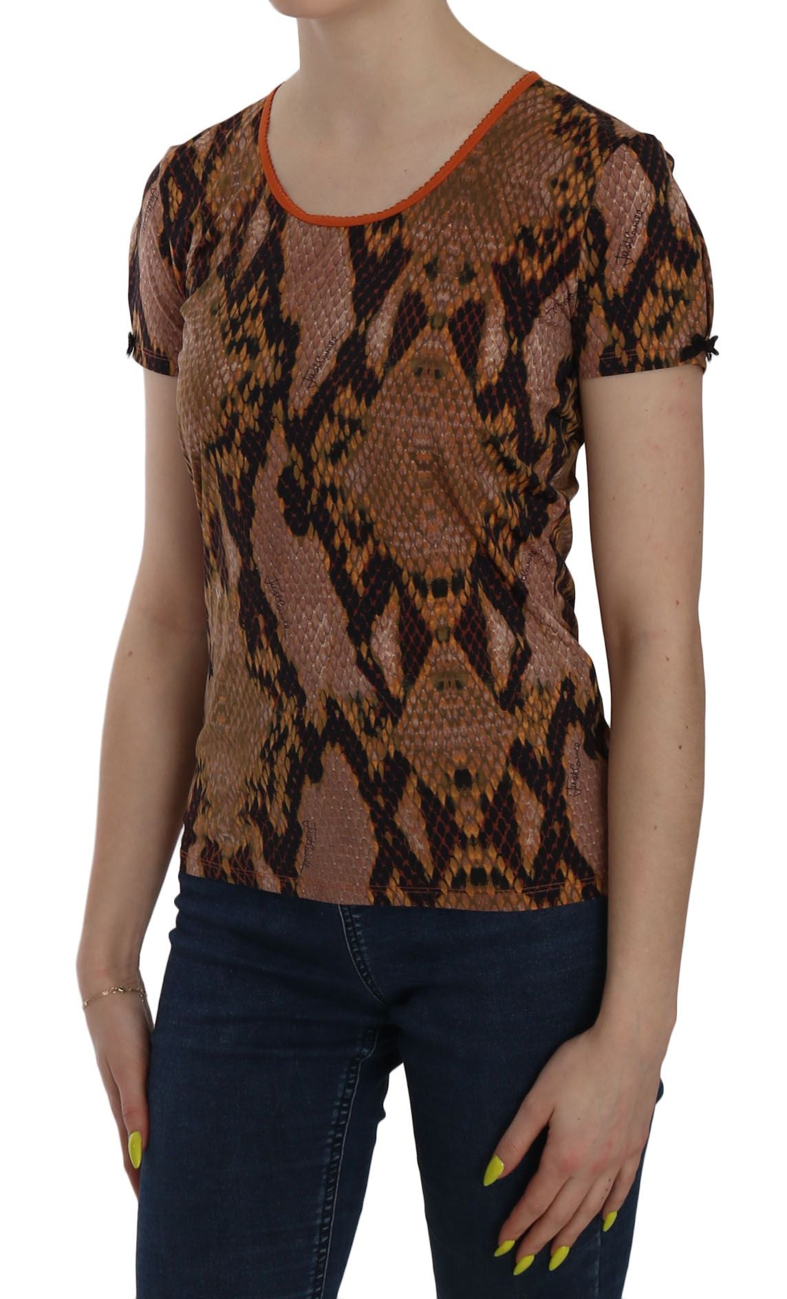 Blusa con estampado de piel de serpiente marrón seductora de Just Cavalli