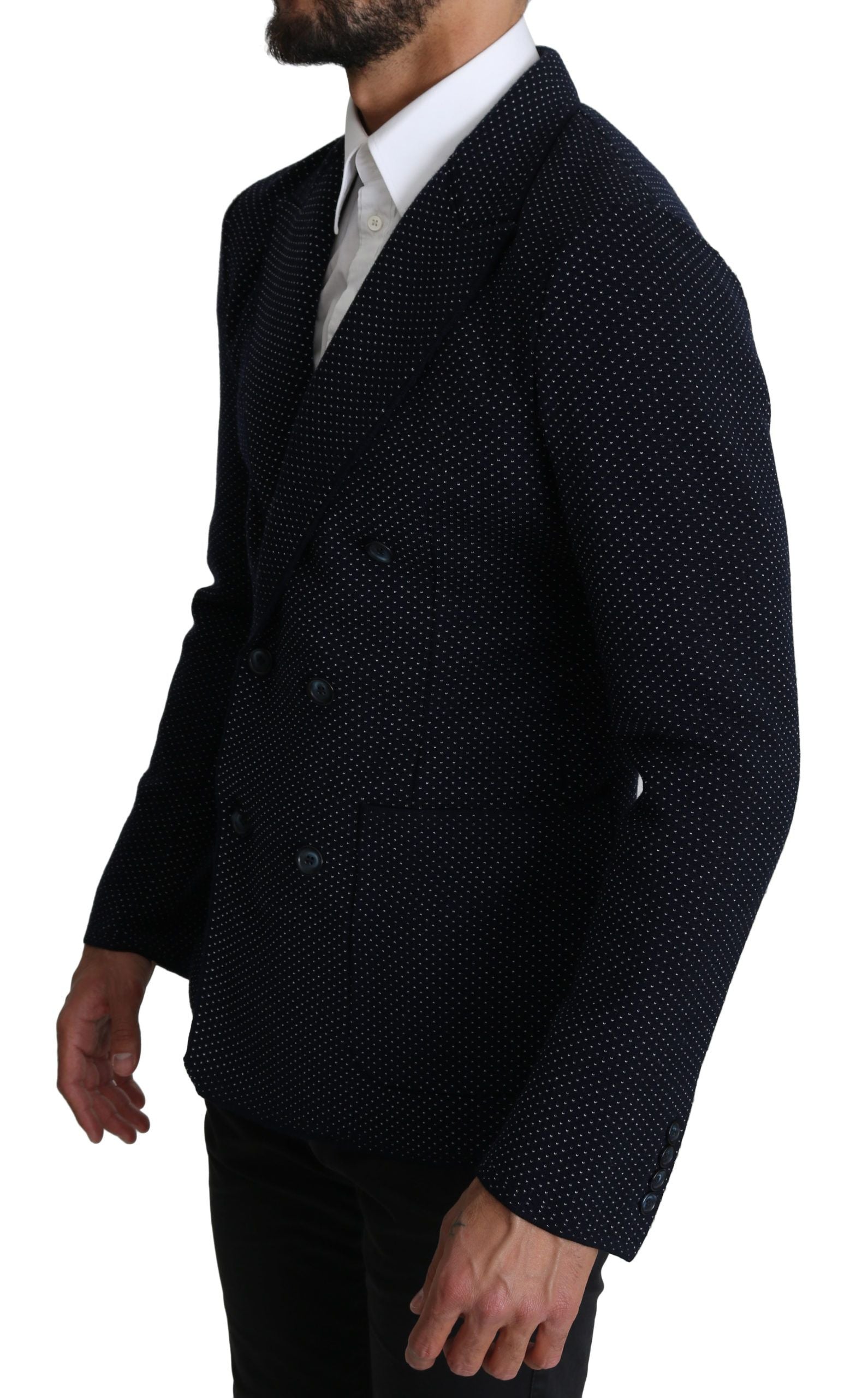 Dolce & Gabbana Elegant Dark Blue Dotted Slim-Fit Blazer