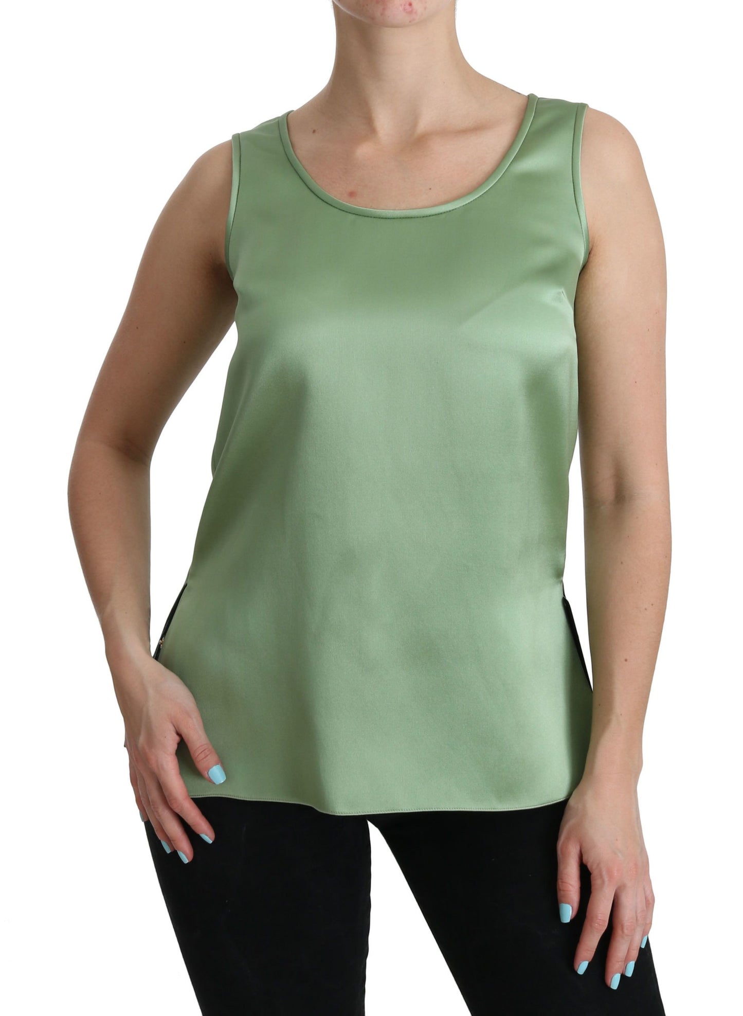 Blusa elegante sin mangas de seda Dolce &amp; Gabbana en verde menta claro