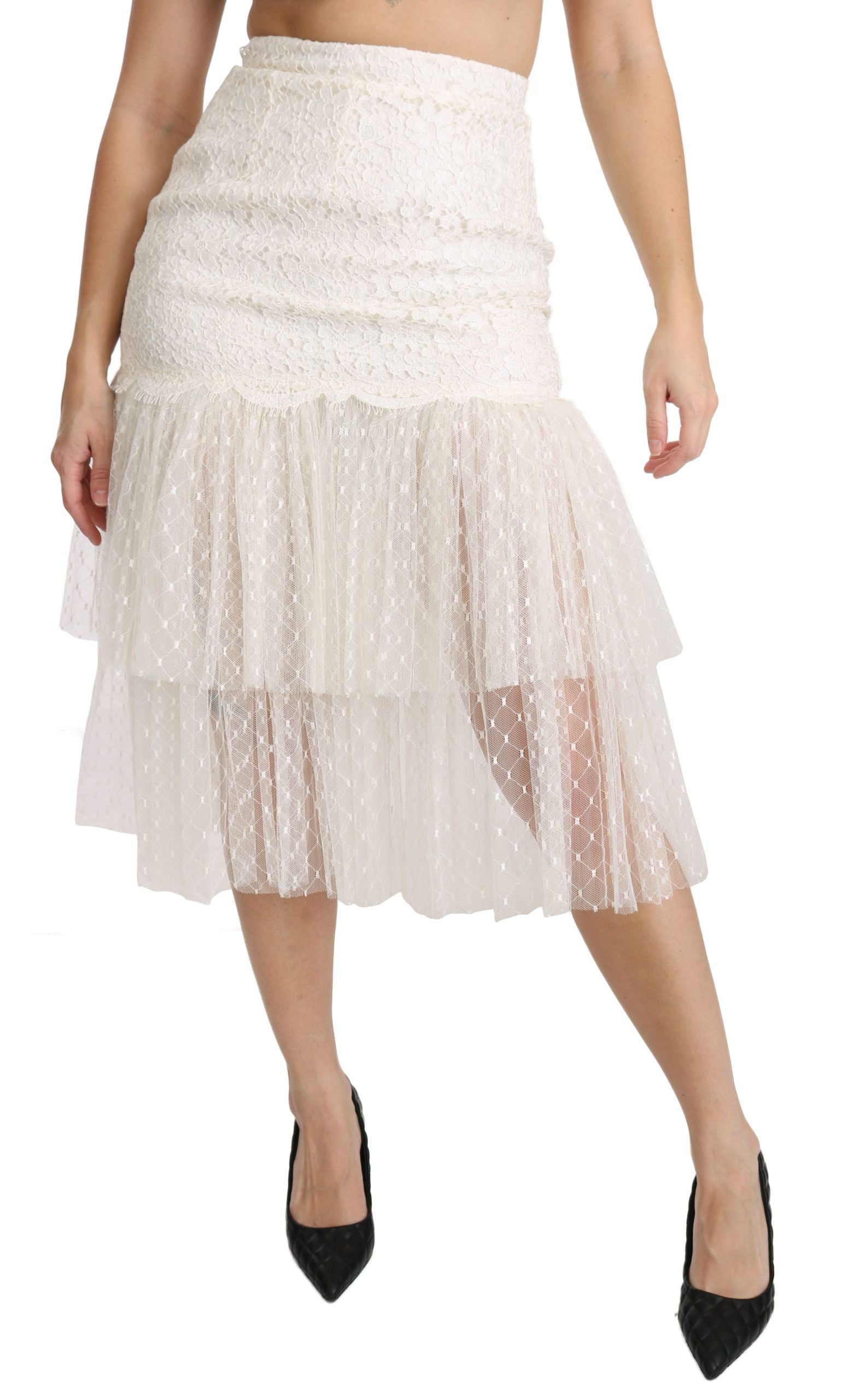 Dolce & Gabbana Elegant White Lace High-Waist Skirt