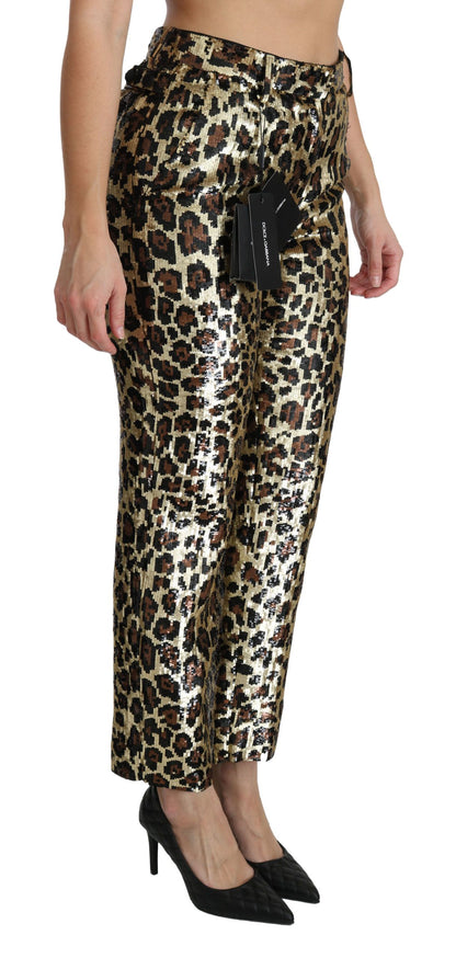 Pantalones elegantes de cintura alta con estampado de leopardo y lentejuelas de Dolce &amp; Gabbana