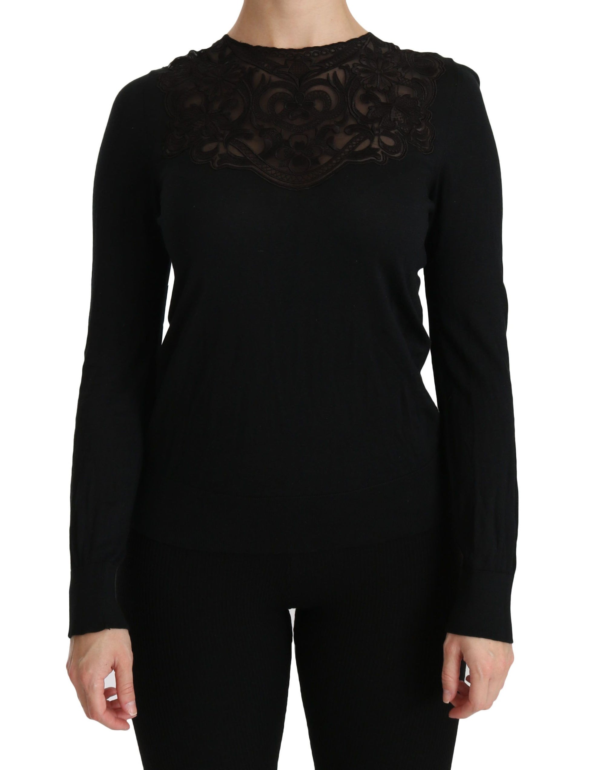 Blusa elegante de encaje negro en mezcla de seda de Dolce &amp; Gabbana