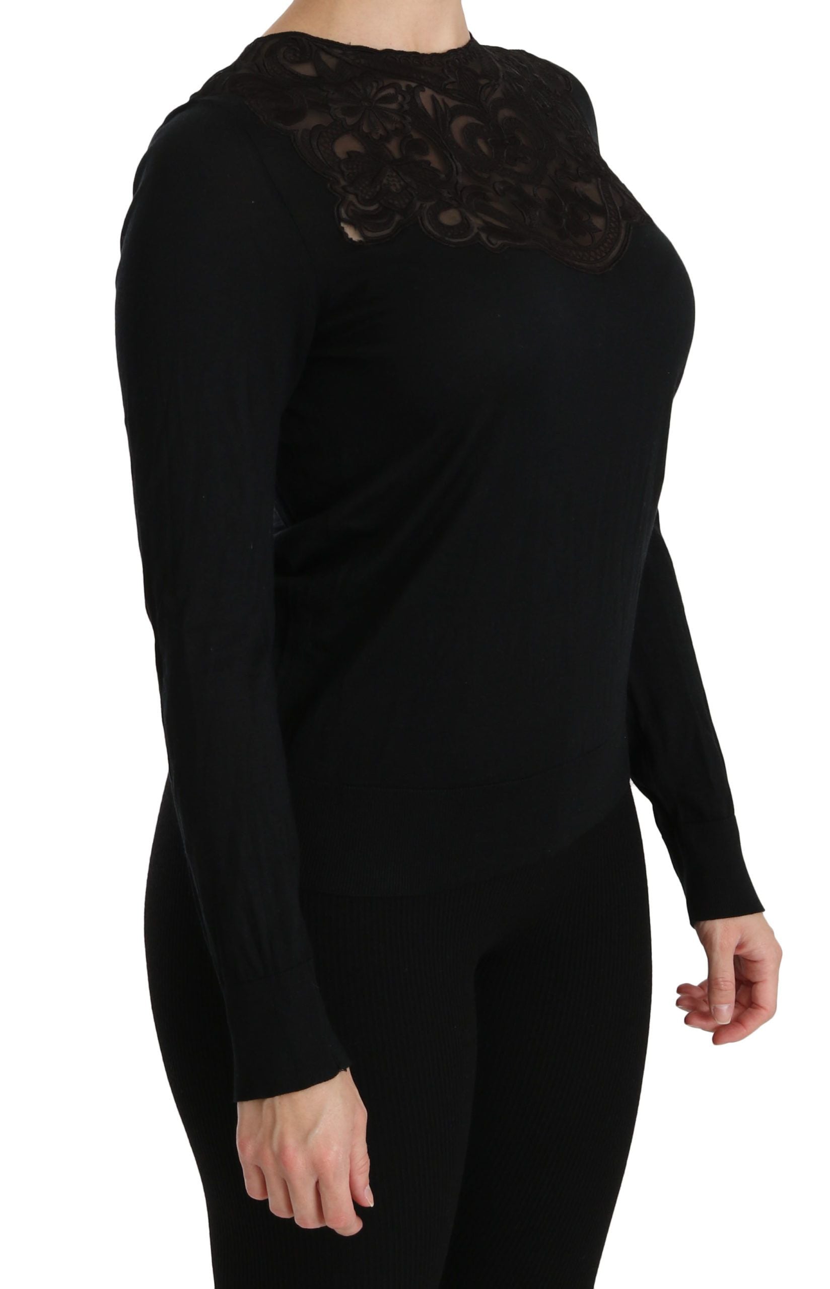 Blusa elegante de encaje negro en mezcla de seda de Dolce &amp; Gabbana