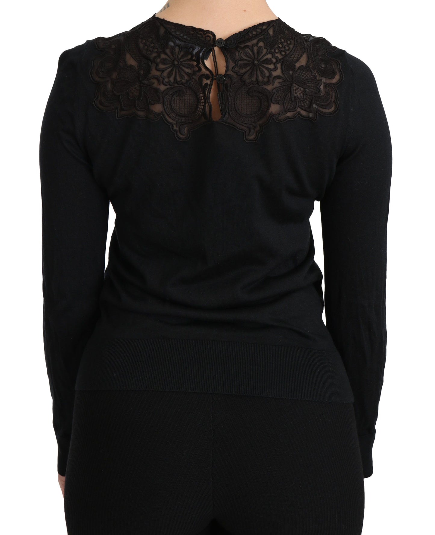 Blusa elegante de encaje negro en mezcla de seda de Dolce &amp; Gabbana