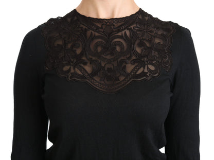 Blusa elegante de encaje negro en mezcla de seda de Dolce &amp; Gabbana