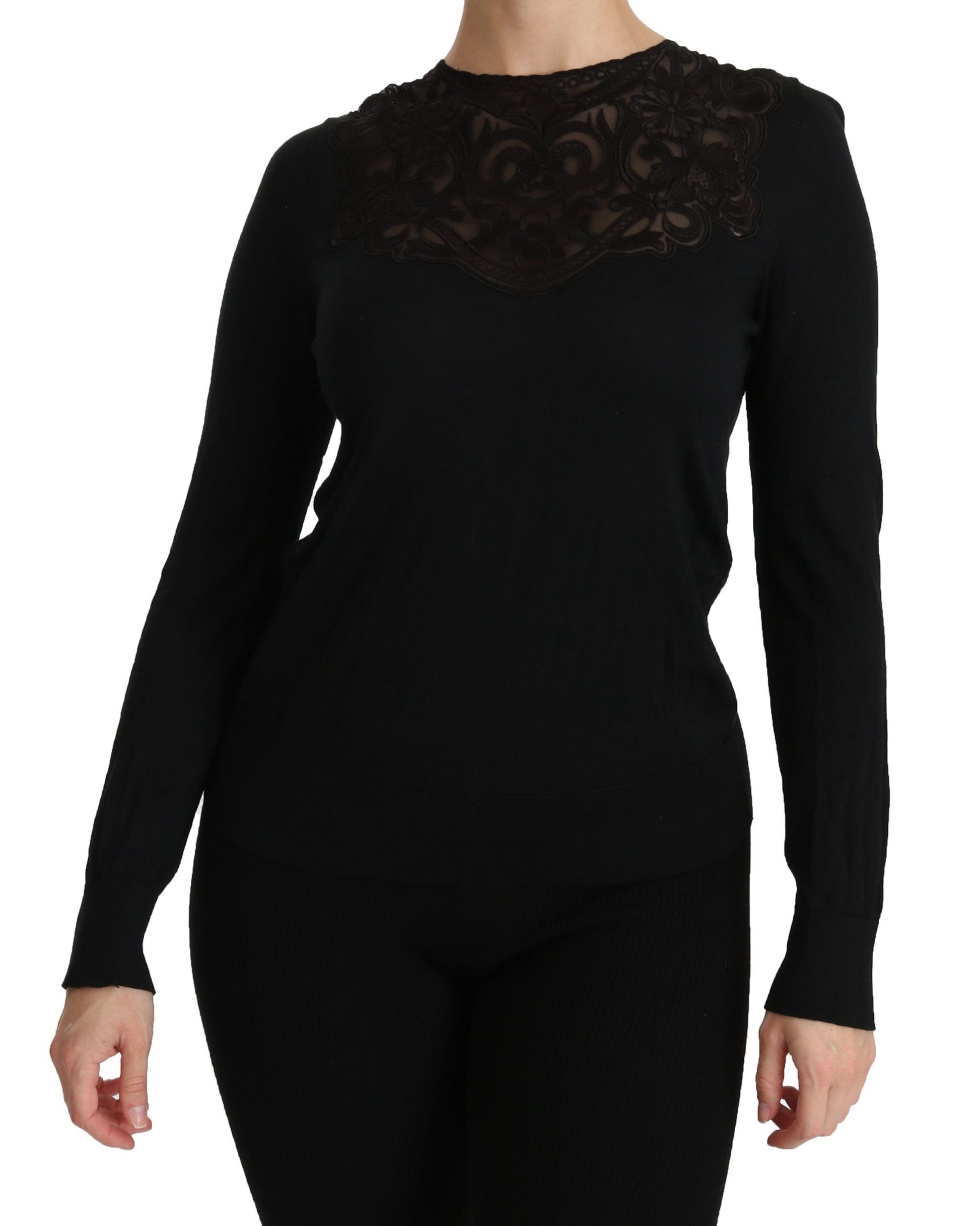 Blusa elegante de encaje negro en mezcla de seda de Dolce &amp; Gabbana