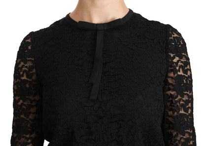 Blusa elegante de encaje negro con cuello redondo de Dolce &amp; Gabbana