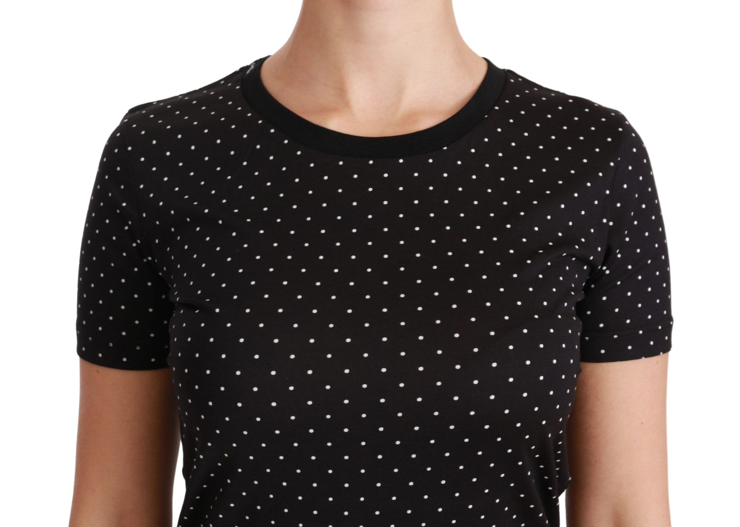 Camiseta elegante de algodón con cuello redondo y lunares negros de Dolce &amp; Gabbana