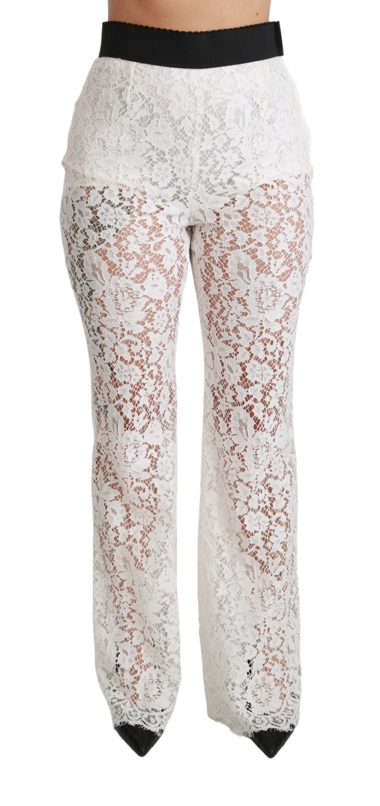 Dolce & Gabbana Elegant White Lace High Waist Pants