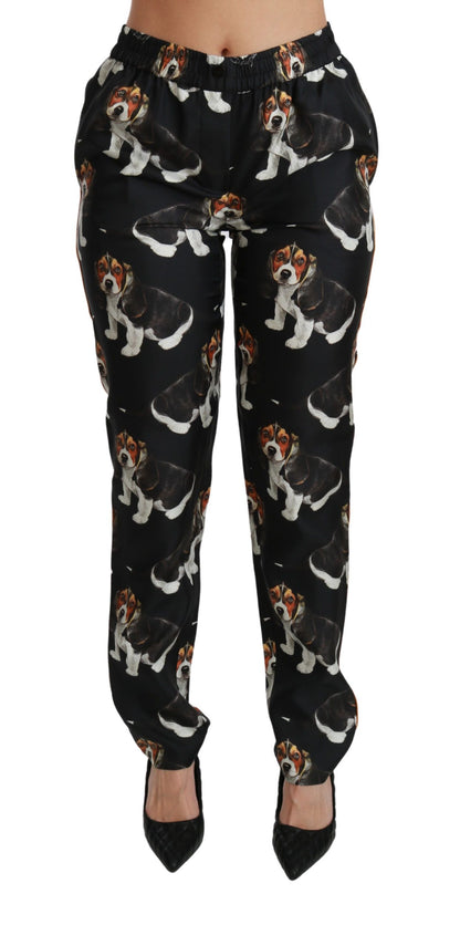 Pantalones elegantes de seda con estampado de cachorros de Dolce &amp; Gabbana