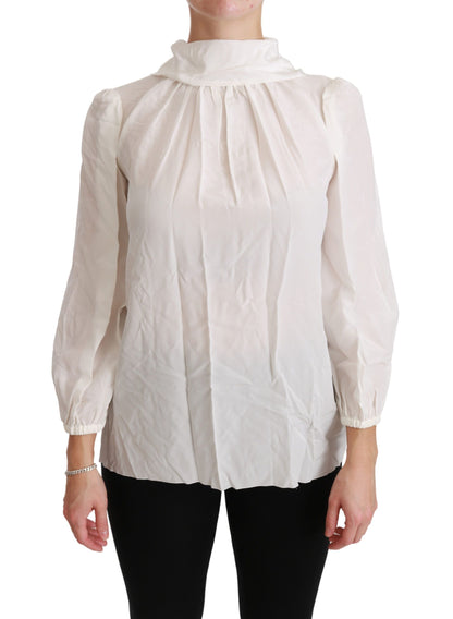 Blusa elegante de seda blanca con cuello alto de Dolce &amp; Gabbana