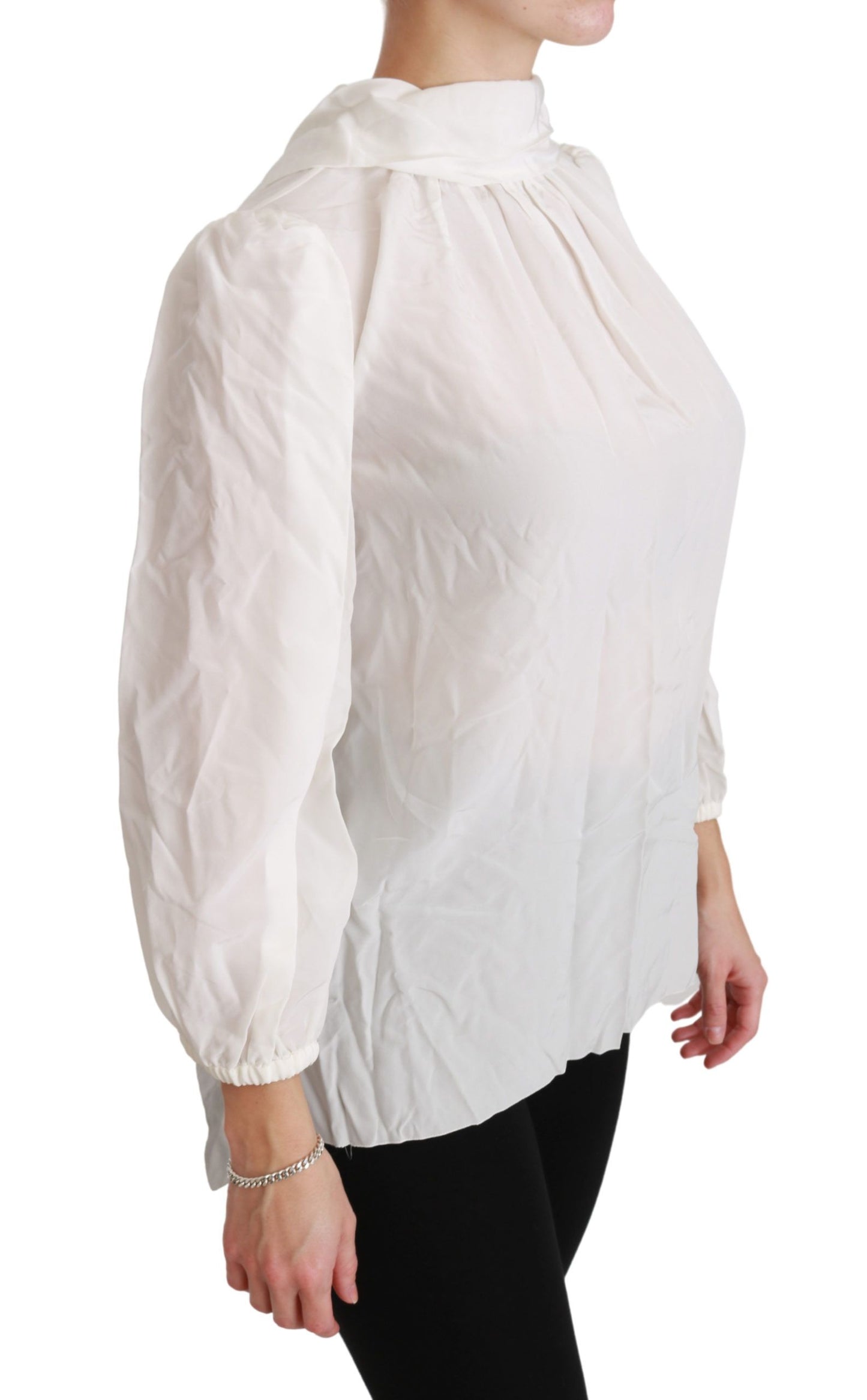 Blusa elegante de seda blanca con cuello alto de Dolce &amp; Gabbana