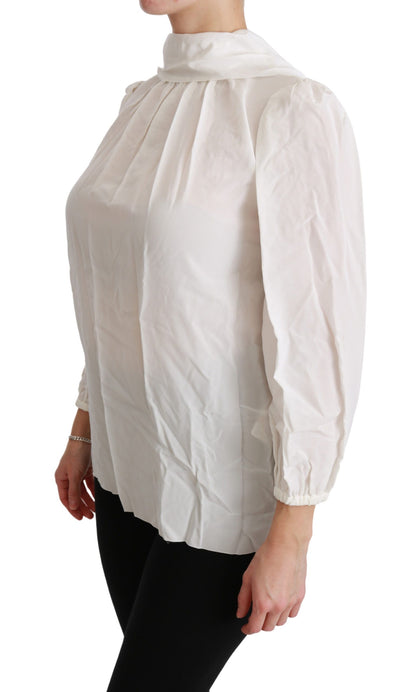 Blusa elegante de seda blanca con cuello alto de Dolce &amp; Gabbana