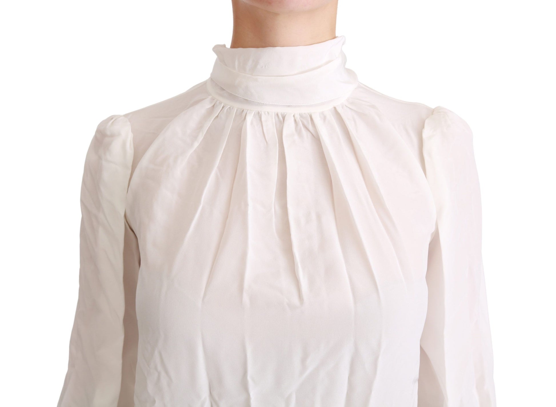 Blusa elegante de seda blanca con cuello alto de Dolce &amp; Gabbana