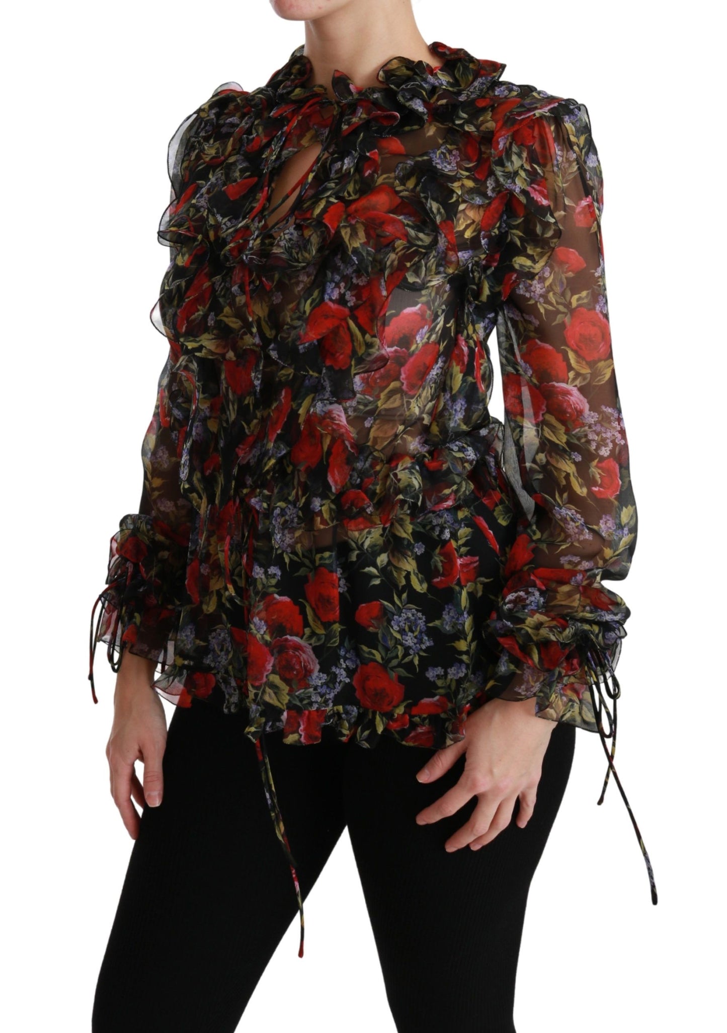 Blusa elegante de seda con mangas largas y estampado floral de Dolce &amp; Gabbana