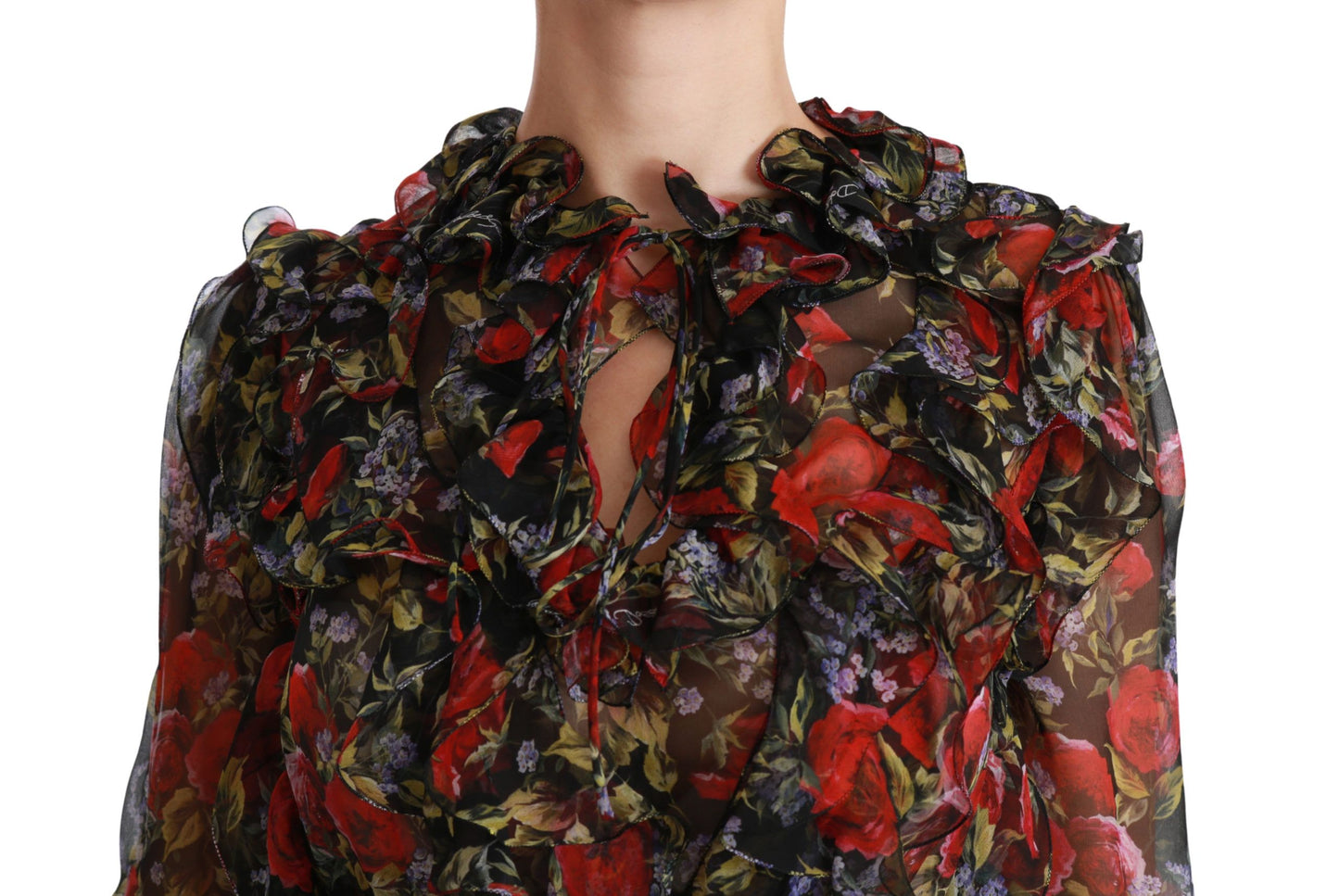 Blusa elegante de seda con mangas largas y estampado floral de Dolce &amp; Gabbana