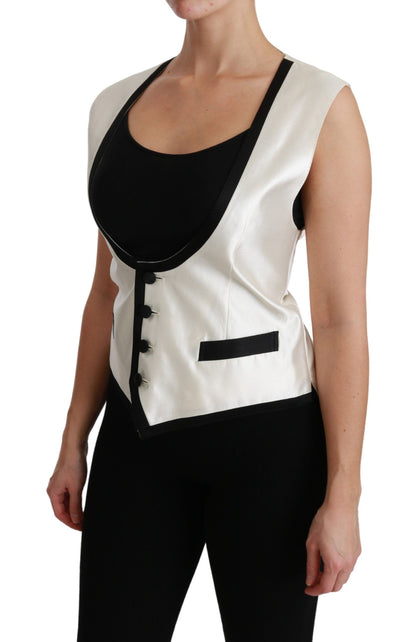 Dolce & Gabbana Elegant Silk Sleeveless Vest in Black & White