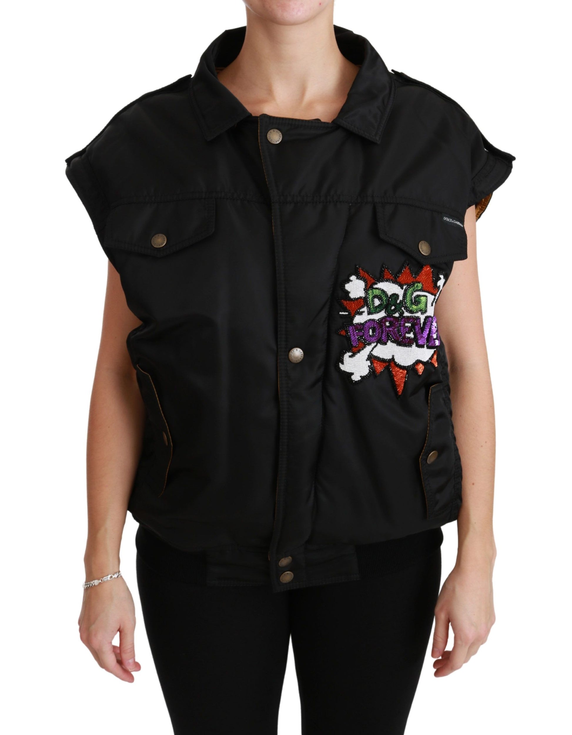 Elegante cazadora bomber negra con detalles desmontables de Dolce &amp; Gabbana