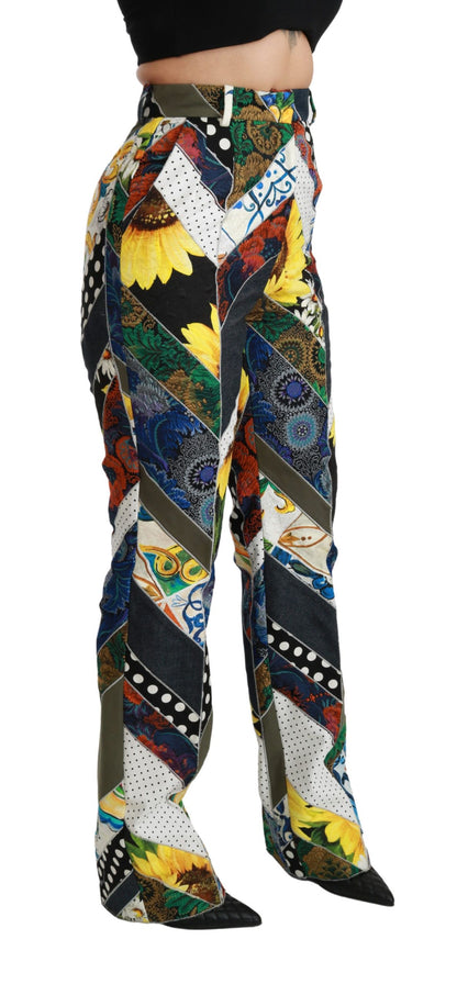 Pantalones rectos elegantes de talle alto y multicolor de Dolce &amp; Gabbana