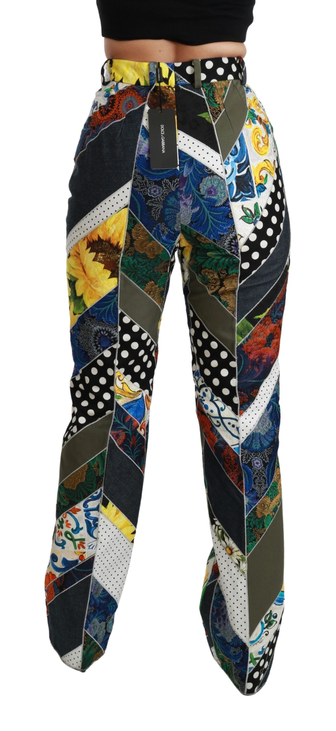 Pantalones rectos elegantes de talle alto y multicolor de Dolce &amp; Gabbana