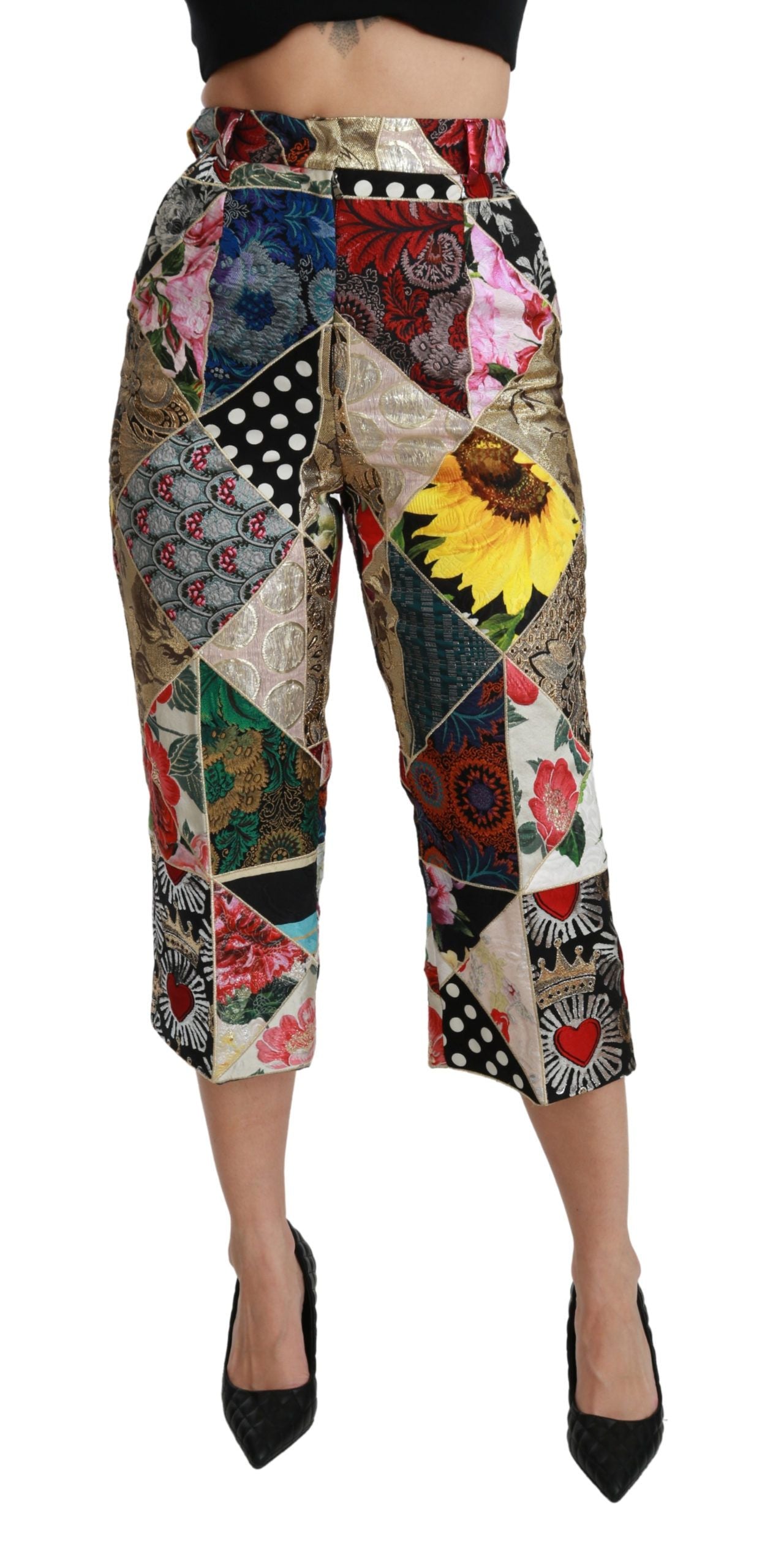 Pantalones elegantes de talle alto y corte cropped de mezcla de seda de Dolce &amp; Gabbana