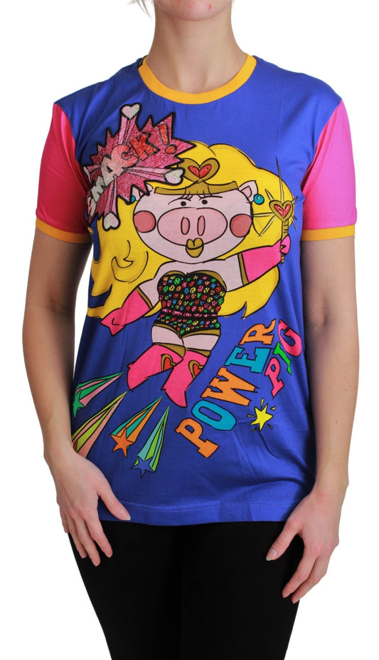 Camiseta elegante de algodón con cuello redondo y motivo de Supergirl de Dolce & Gabbana